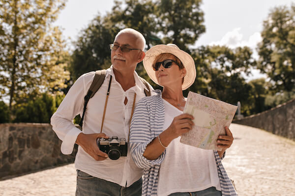 Senior couple is traveling